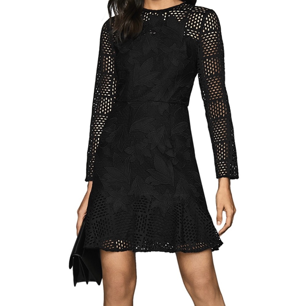 NWT Reiss Baptiste Black Long Sleeve Lace Dress
